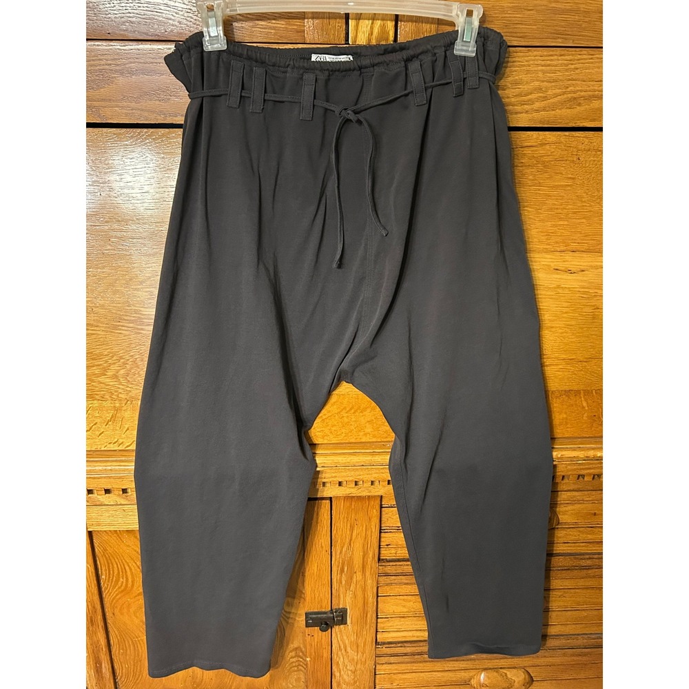Zara Urban Streetwear Athleisure Gray Drop Crotch Paperbag Waist Lounge Pants